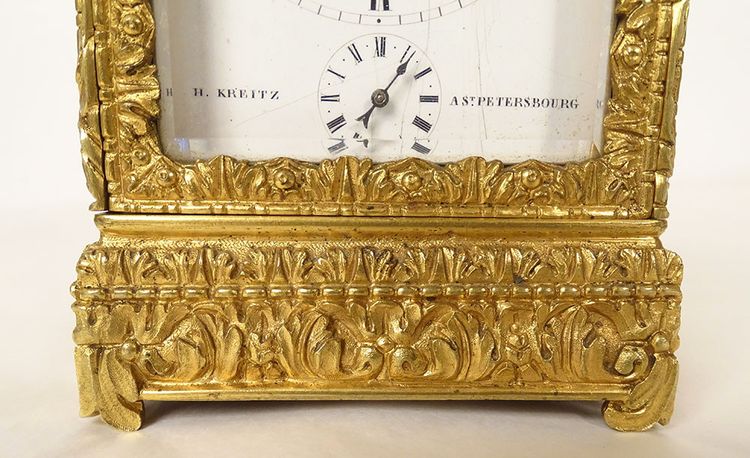 Russian travelling officer's clock gilt bronze Kreitz St Petersburg 19th century