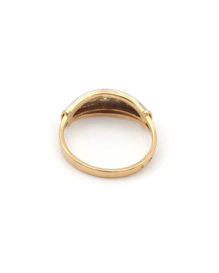 Anello da giarrettiera Art Déco in oro 18 ct e platino, anello con diamante antico, anello con linea di diamanti, 0,18