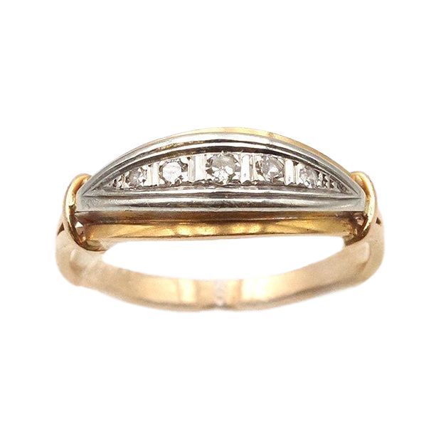 Anello da giarrettiera Art Déco in oro 18 ct e platino, anello con diamante antico, anello con linea di diamanti, 0,18