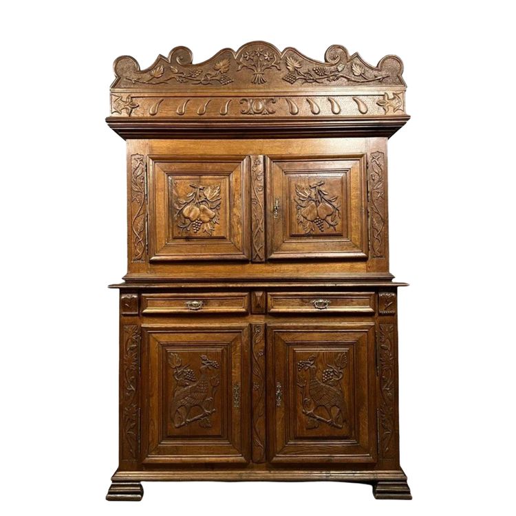 Montbéliard 4-panel Renaissance buffet in solid oak circa 1850