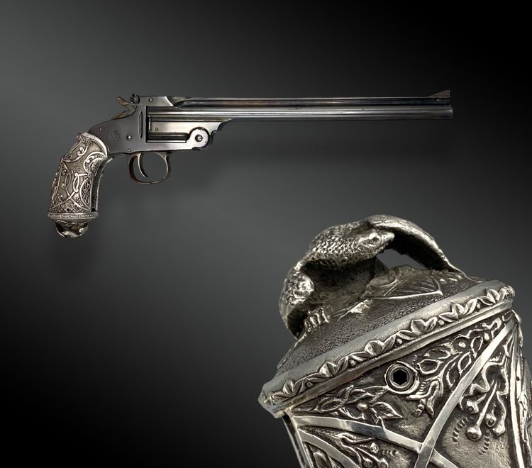 PISTOLA A COLPO SINGOLO SMITH & WESSON, 2 Mod. CALCIO LIBERTY ALLEGORIA.