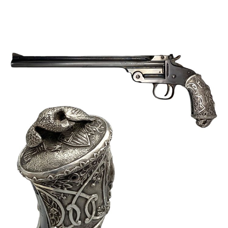 PISTOLA A COLPO SINGOLO SMITH & WESSON, 2 Mod. CALCIO LIBERTY ALLEGORIA.