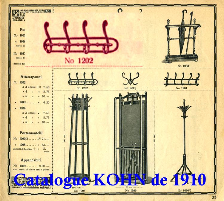 Porte- manteaux et chapeaux mural à 3 esses de KOHN , vers 1910-no Thonet -