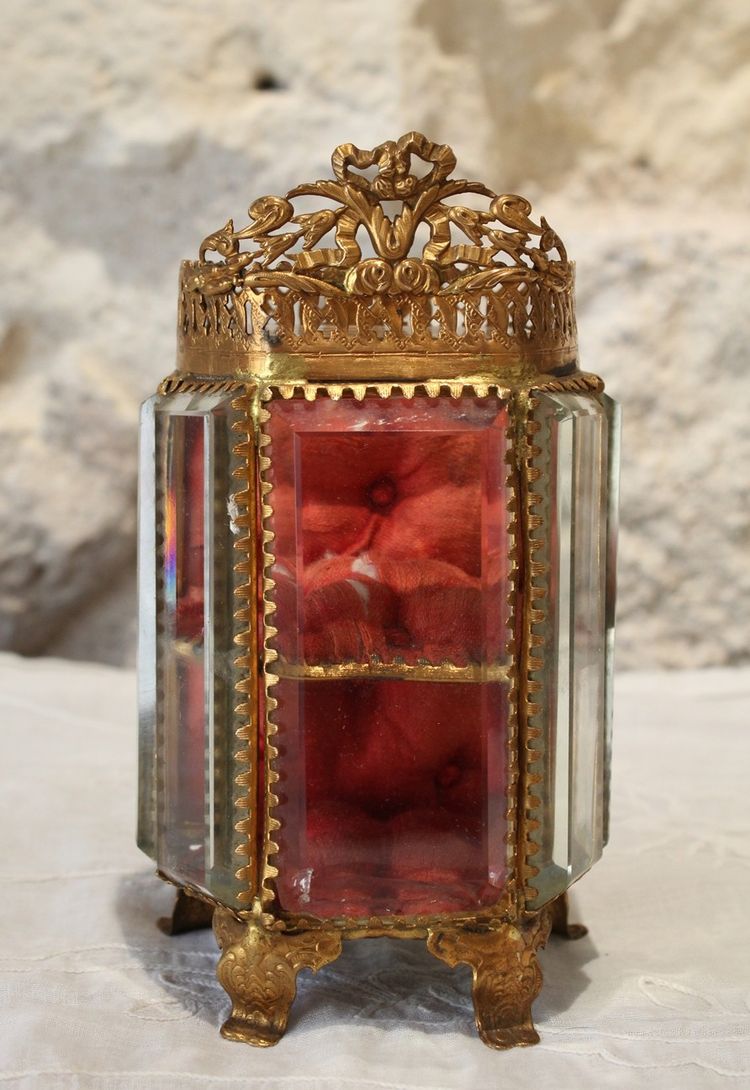 Large beveled glass and brass jewelry box, late 19th century, Napoleon III