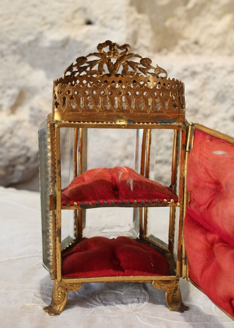 Large beveled glass and brass jewelry box, late 19th century, Napoleon III
