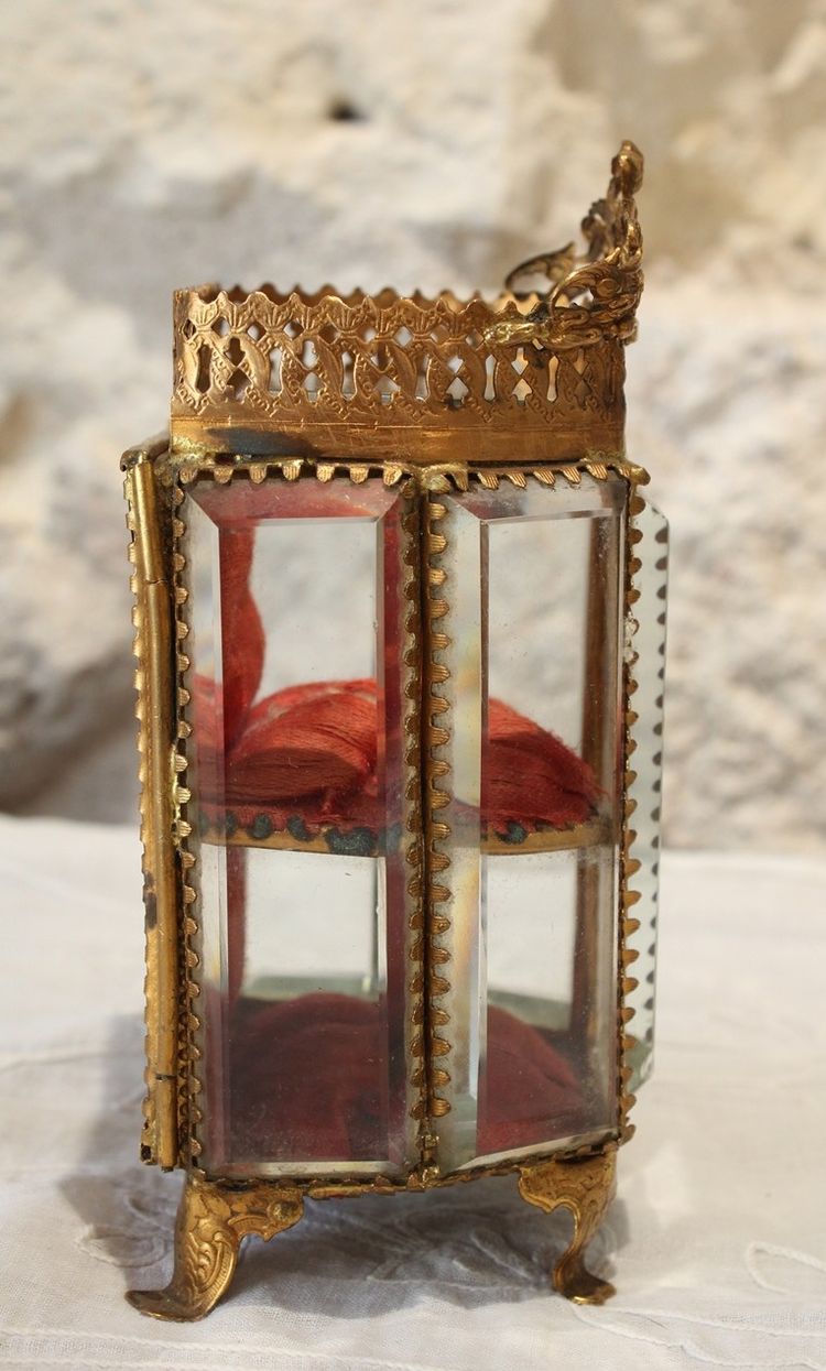 Large beveled glass and brass jewelry box, late 19th century, Napoleon III