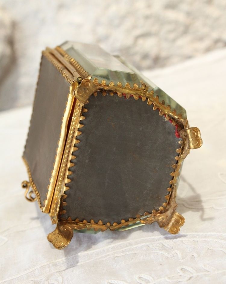 Large beveled glass and brass jewelry box, late 19th century, Napoleon III