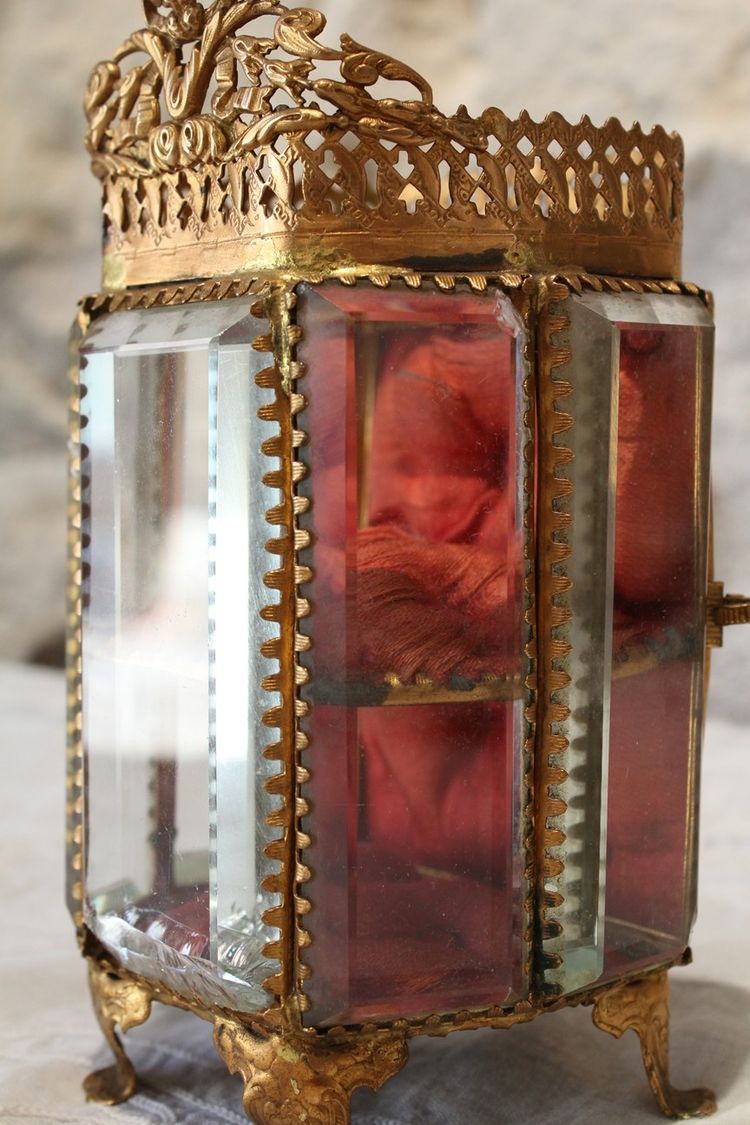 Large beveled glass and brass jewelry box, late 19th century, Napoleon III