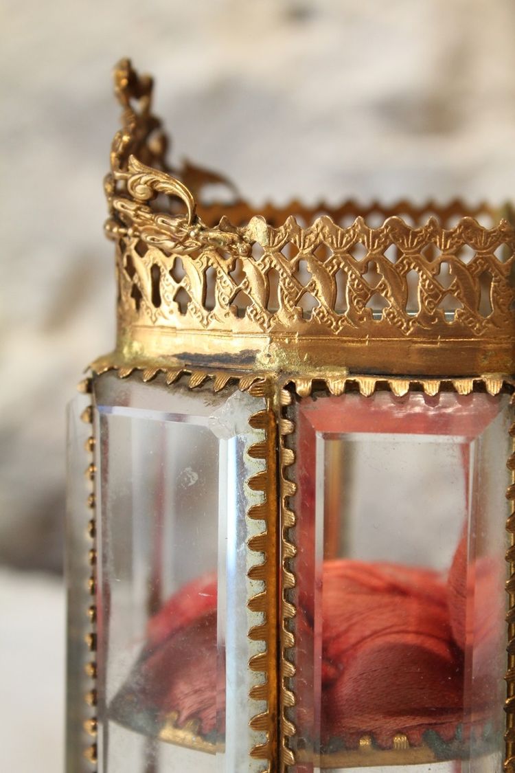 Large beveled glass and brass jewelry box, late 19th century, Napoleon III