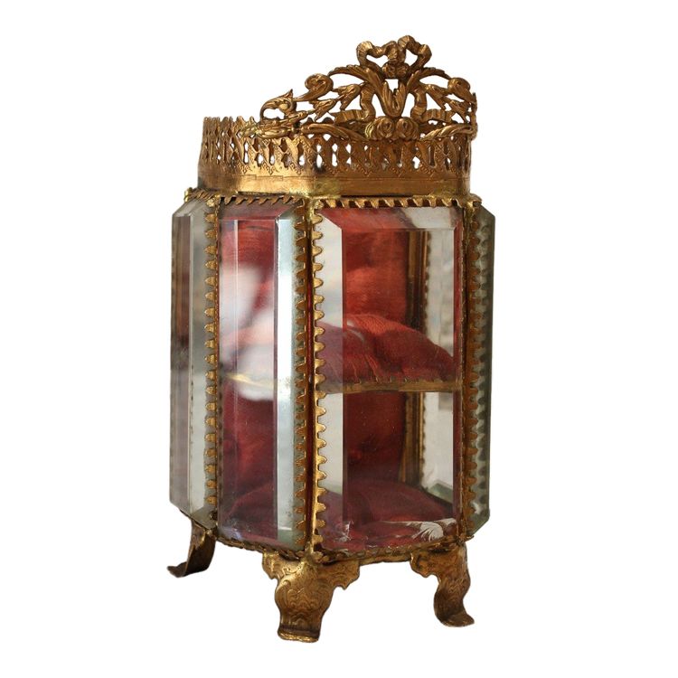Large beveled glass and brass jewelry box, late 19th century, Napoleon III