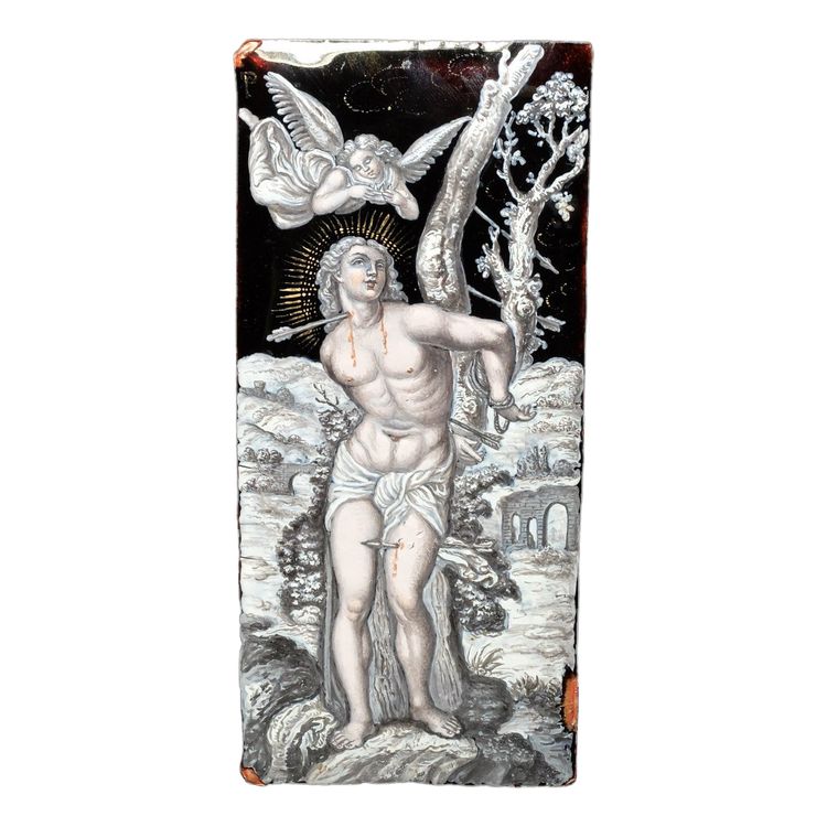 "Le martyre de St Sébastien", émail peint, Limoges, XIXème siècle