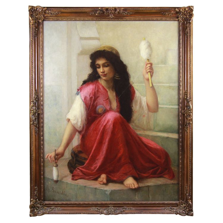 Charles Zacharie Landelle Huile sur toile "Jeune orientale au fuseau" Par Charles Landelle ca 1870