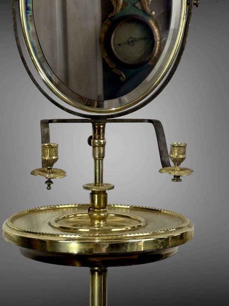NAPOLEON III PERIOD BRASS TRIPTYCH BARBER MIRROR ADJUSTABLE IN HEIGHT
