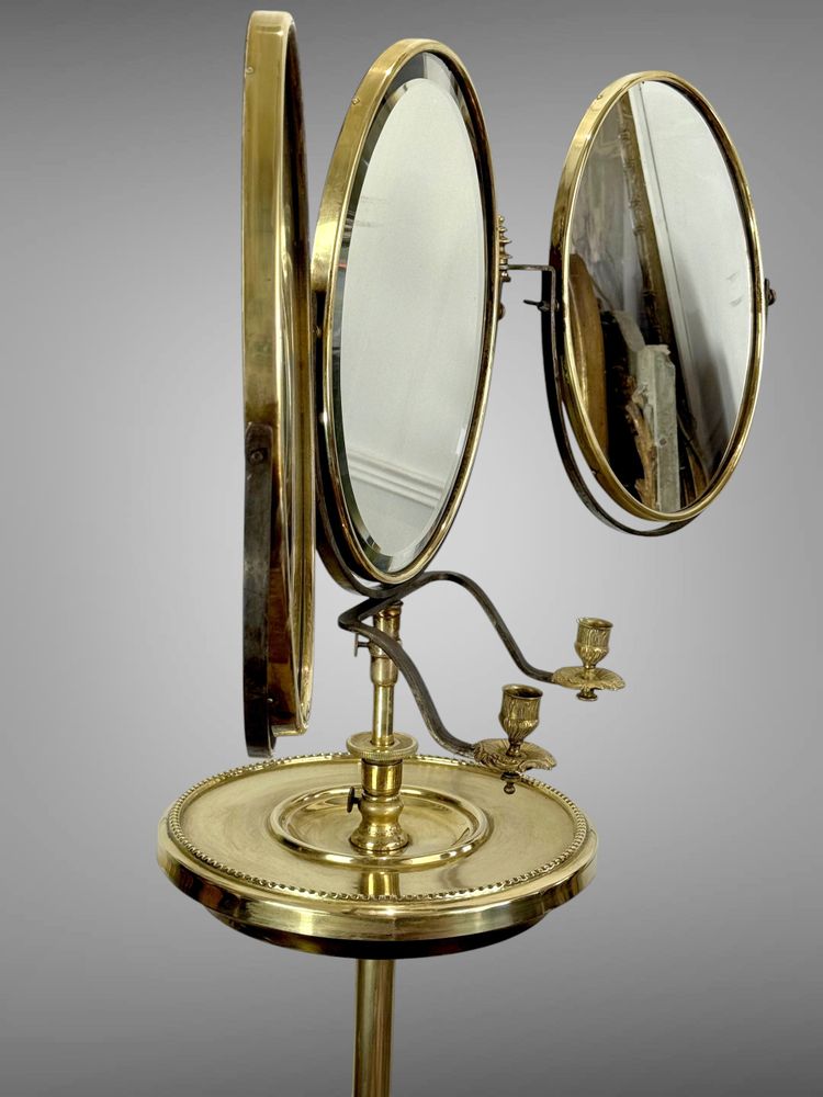 NAPOLEON III PERIOD BRASS TRIPTYCH BARBER MIRROR ADJUSTABLE IN HEIGHT