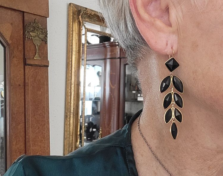 Boucles d'oreilles en Or 18ct et Jais, Napoléon 111