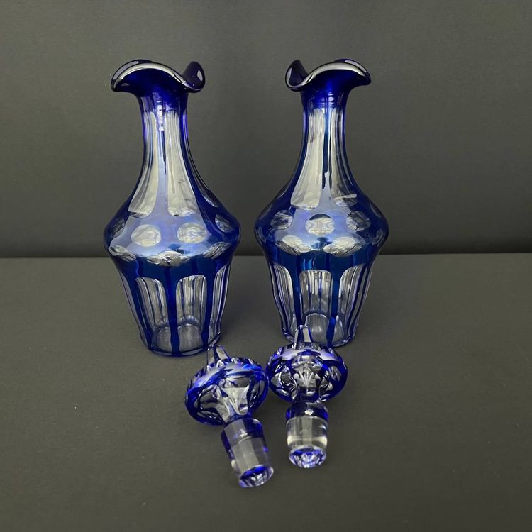Huilier vinaigrier in cut blue crystal, solid silver mount, silversmith A. Debain
