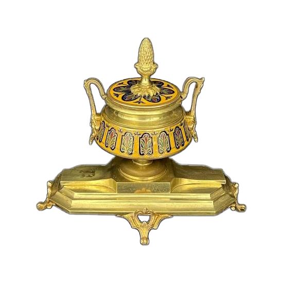 Encrier en bronze doré et émail cloisonné – style Napoléon III, XIXe siècle 