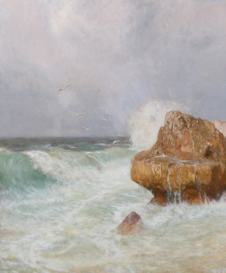 Thomas LEITNER 1876-1948 Paysage de bord de mer, effet de vague, grand tableau, 1906