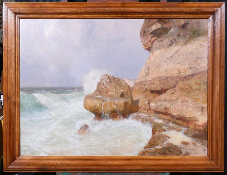 Thomas LEITNER 1876-1948 Paysage de bord de mer, effet de vague, grand tableau, 1906