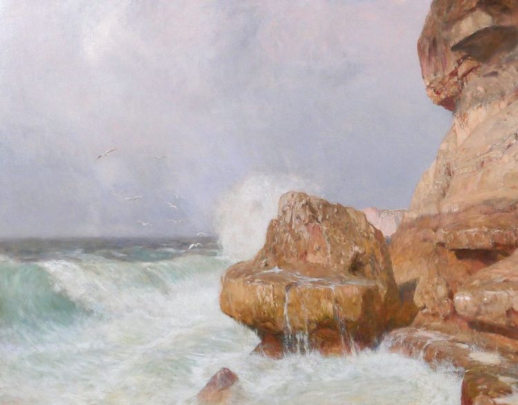 Thomas LEITNER 1876-1948 Paysage de bord de mer, effet de vague, grand tableau, 1906