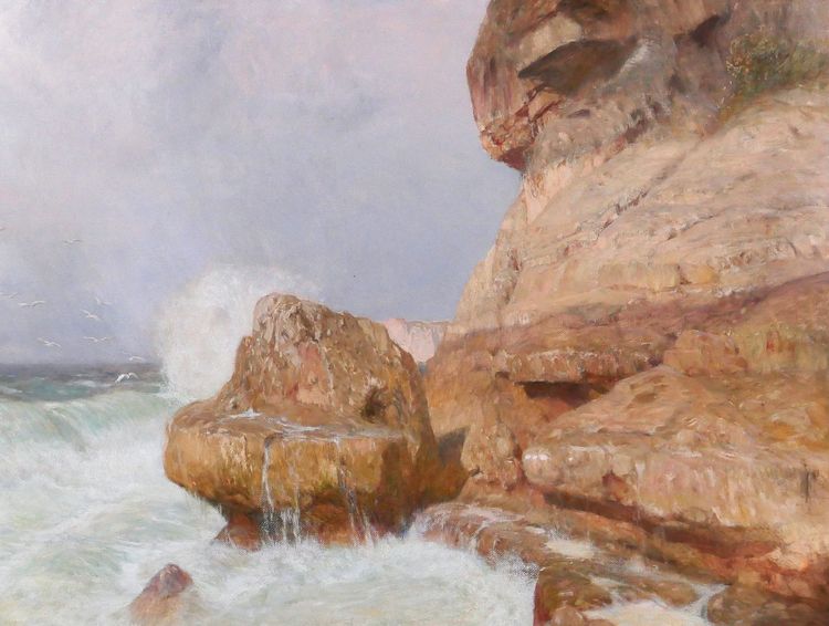 Thomas LEITNER 1876-1948 Paysage de bord de mer, effet de vague, grand tableau, 1906