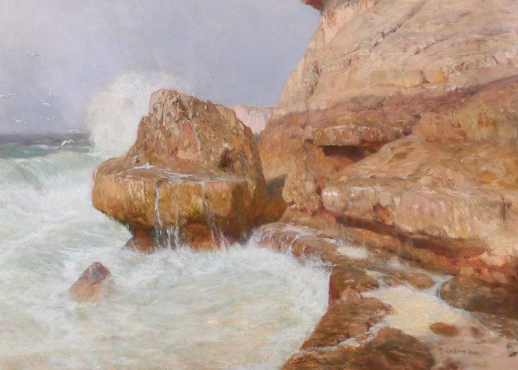 Thomas LEITNER 1876-1948 Paysage de bord de mer, effet de vague, grand tableau, 1906
