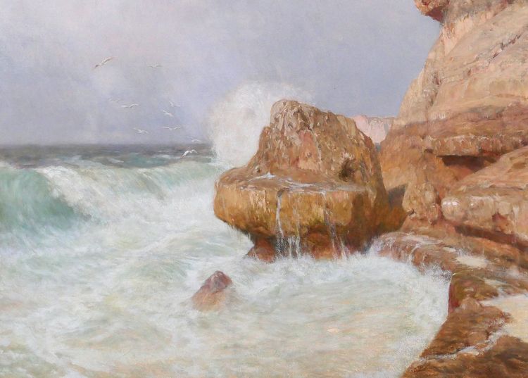 Thomas LEITNER 1876-1948 Paysage de bord de mer, effet de vague, grand tableau, 1906