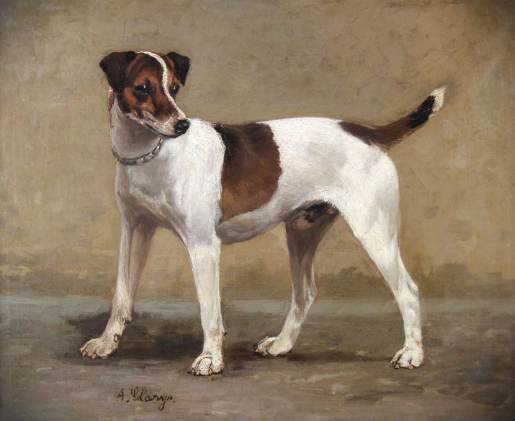 Chien terrier par Alexandre Clarys huile sur toile Ecole belge