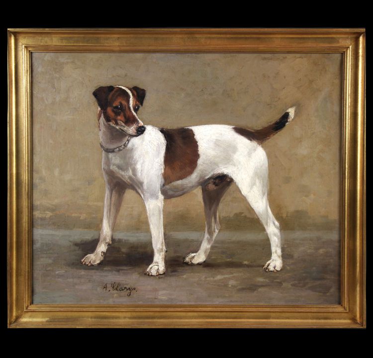 Chien terrier par Alexandre Clarys huile sur toile Ecole belge