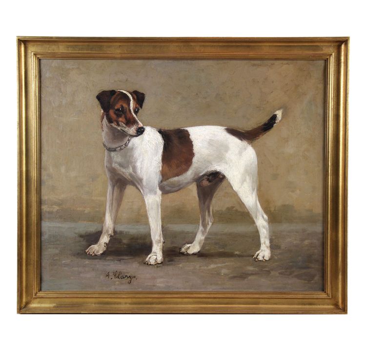Chien terrier par Alexandre Clarys huile sur toile Ecole belge