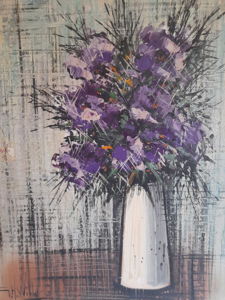 Blumen Gemälde Öl auf Leinwand circa 1950