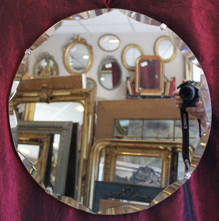 Diamètre 50 cm, miroir rond, verre facetté, année 50