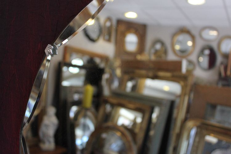 Diamètre 50 cm, miroir rond, verre facetté, année 50