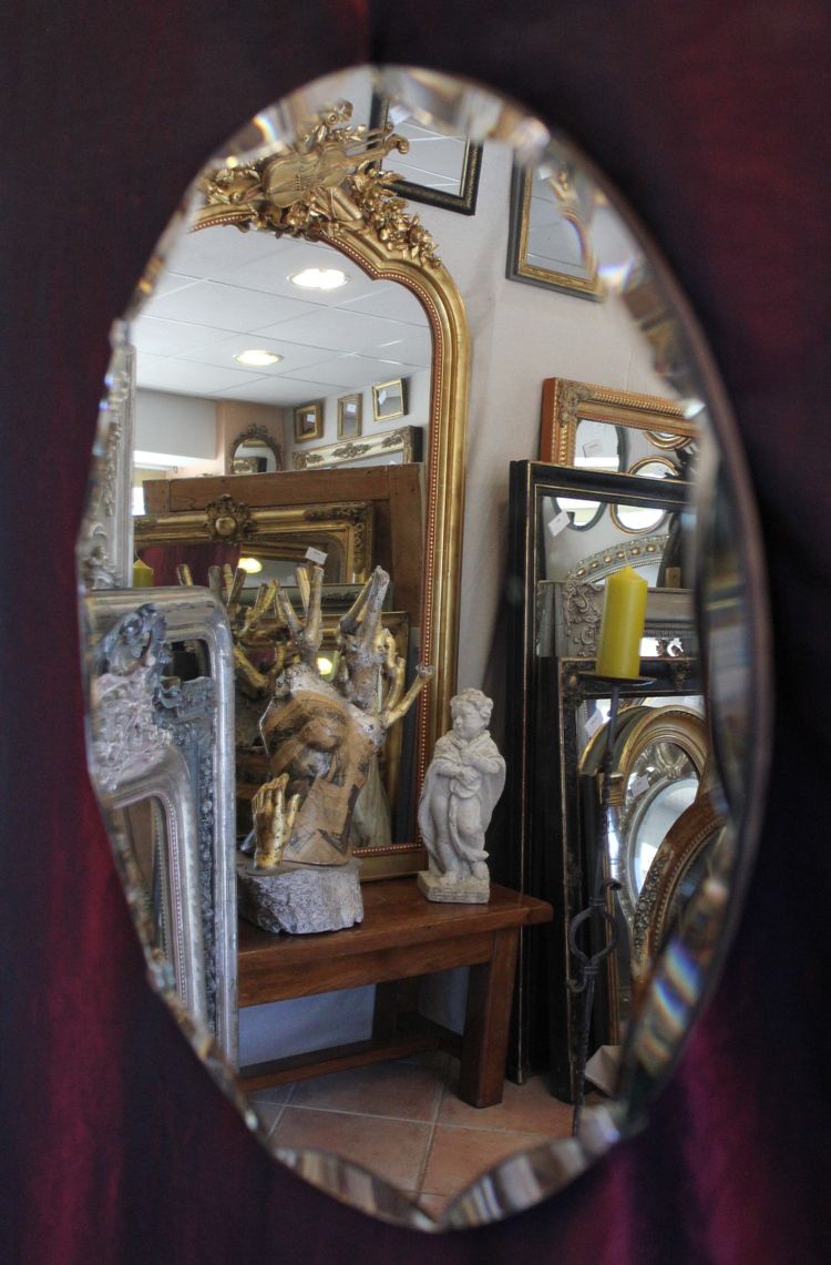 Diamètre 50 cm, miroir rond, verre facetté, année 50