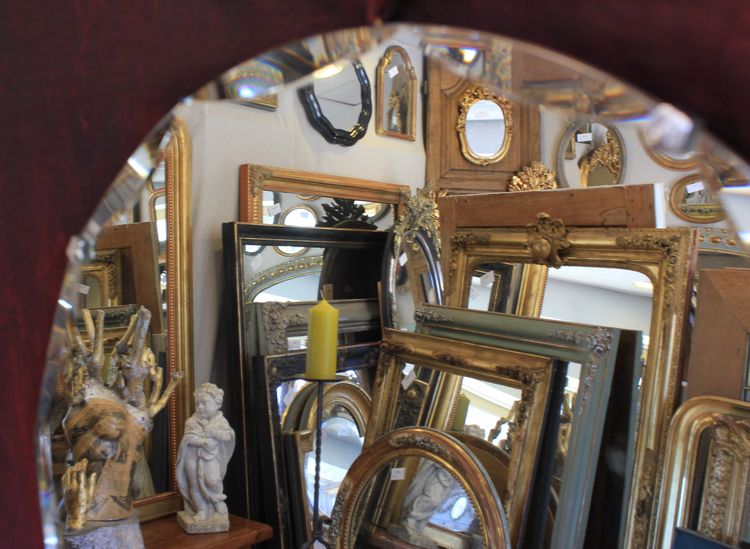 Diamètre 50 cm, miroir rond, verre facetté, année 50