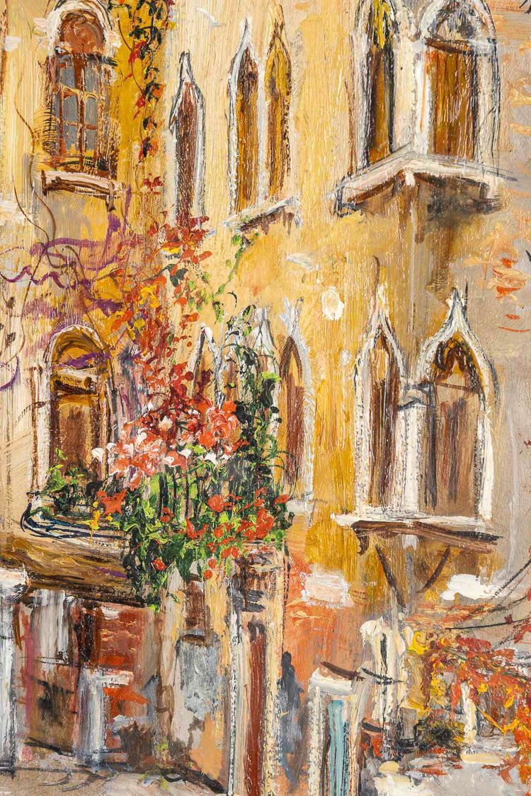Serge Belloni (1925-2005) - Blumige Gasse im Venedig Authentisches Öl auf Leinwand um 1980