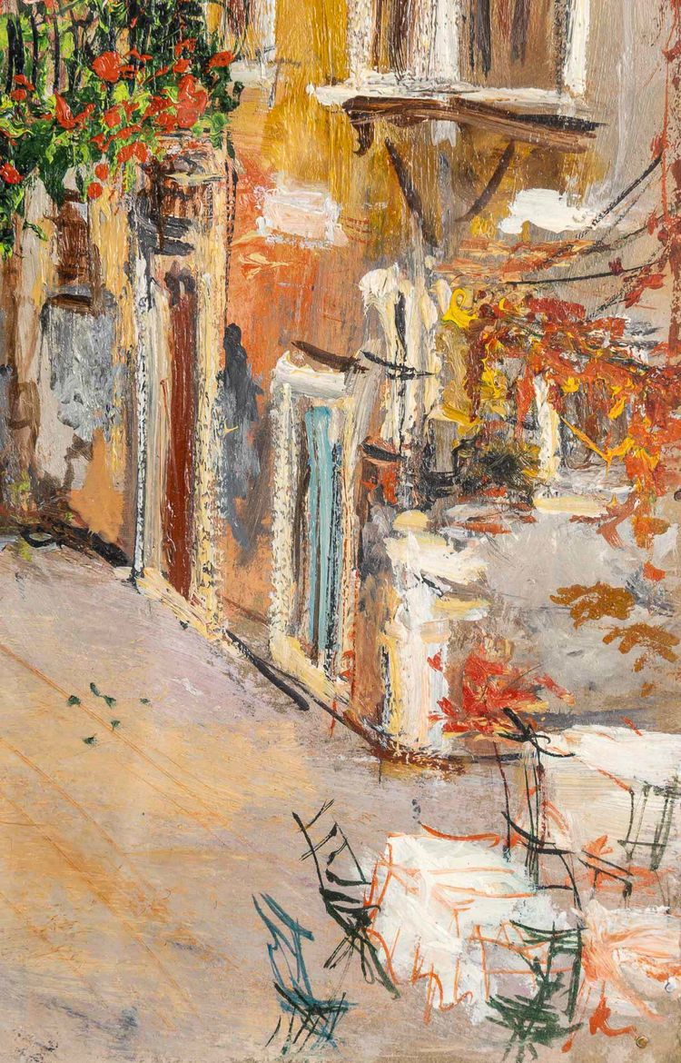 Serge Belloni (1925-2005) - Blumige Gasse im Venedig Authentisches Öl auf Leinwand um 1980