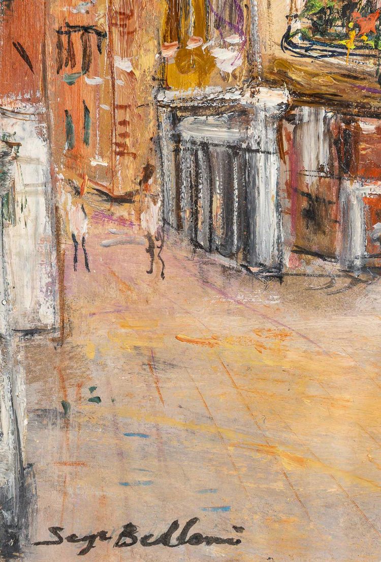 Serge Belloni (1925-2005) - Blumige Gasse im Venedig Authentisches Öl auf Leinwand um 1980