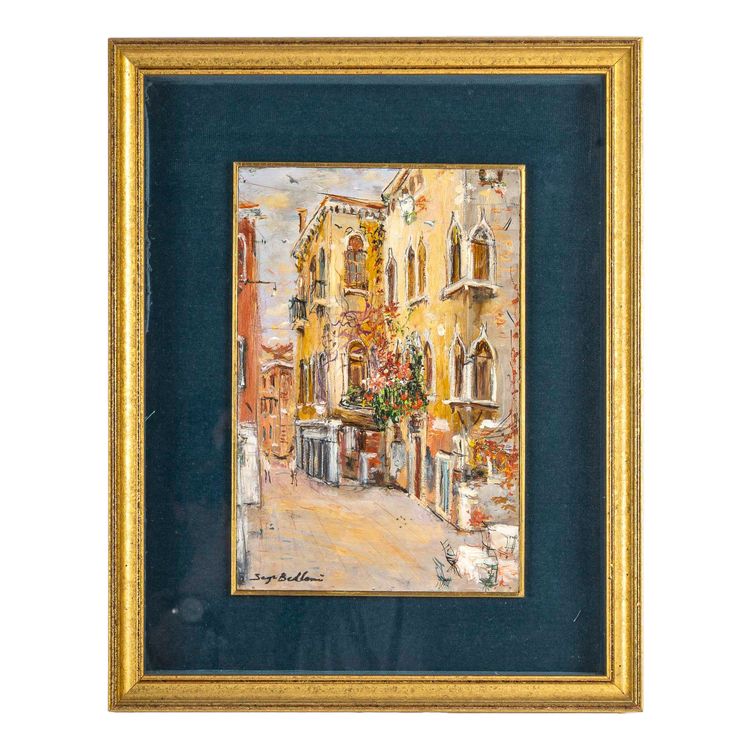Serge Belloni (1925-2005) - Blumige Gasse im Venedig Authentisches Öl auf Leinwand um 1980