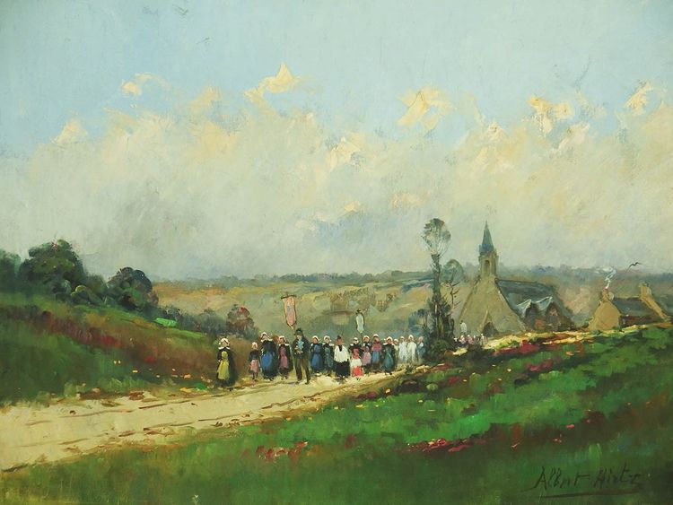 "Scène de Pardon" Huile sur toile par Albert Hirtz