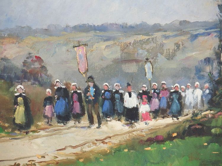 "Scène de Pardon" Huile sur toile par Albert Hirtz