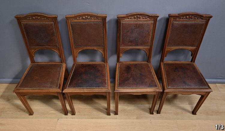 Suite di 12 sedie in noce, Art Nouveau - Inizio XX secolo