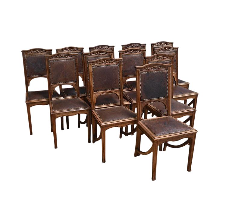 Suite di 12 sedie in noce, Art Nouveau - Inizio XX secolo