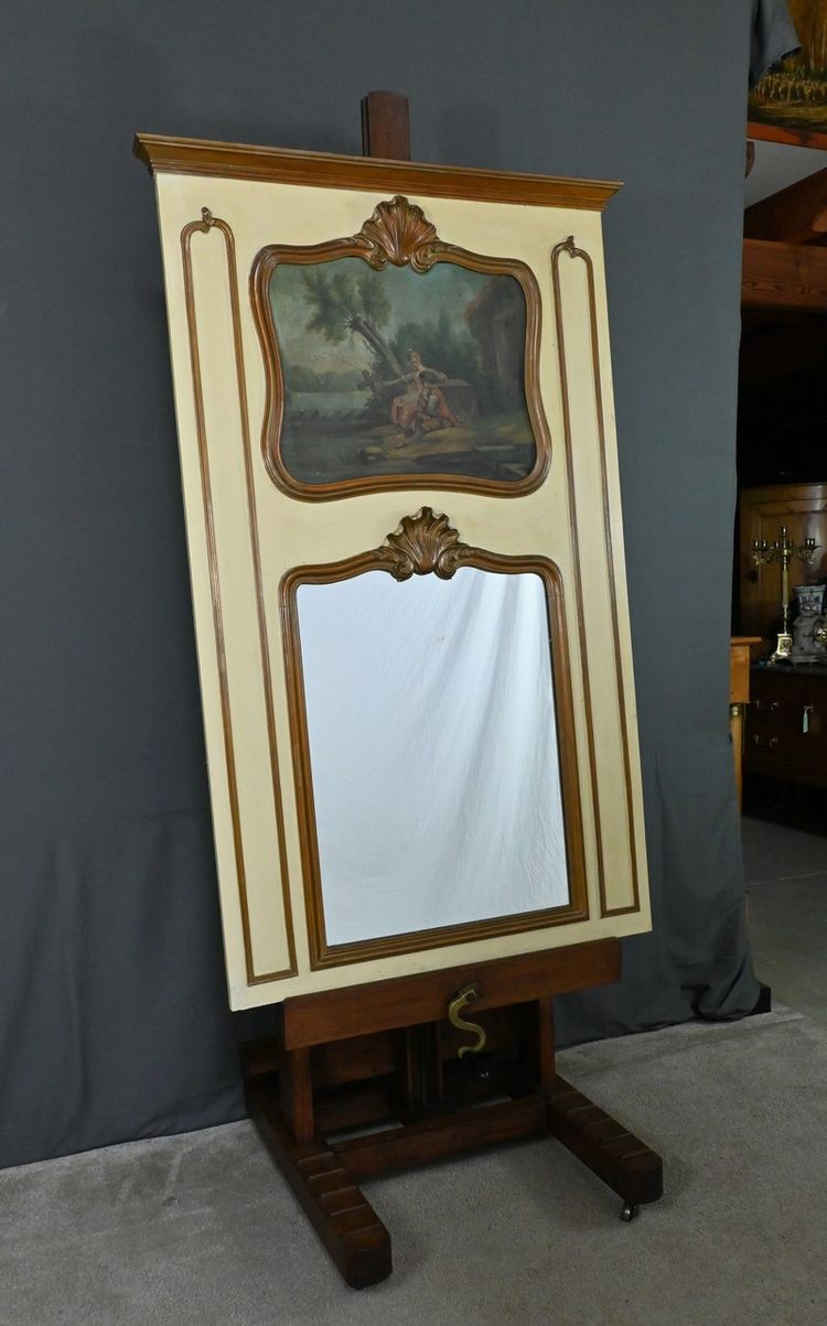 Specchio Trumeau in legno dipinto, stile Luigi XV - Fine XIX secolo
