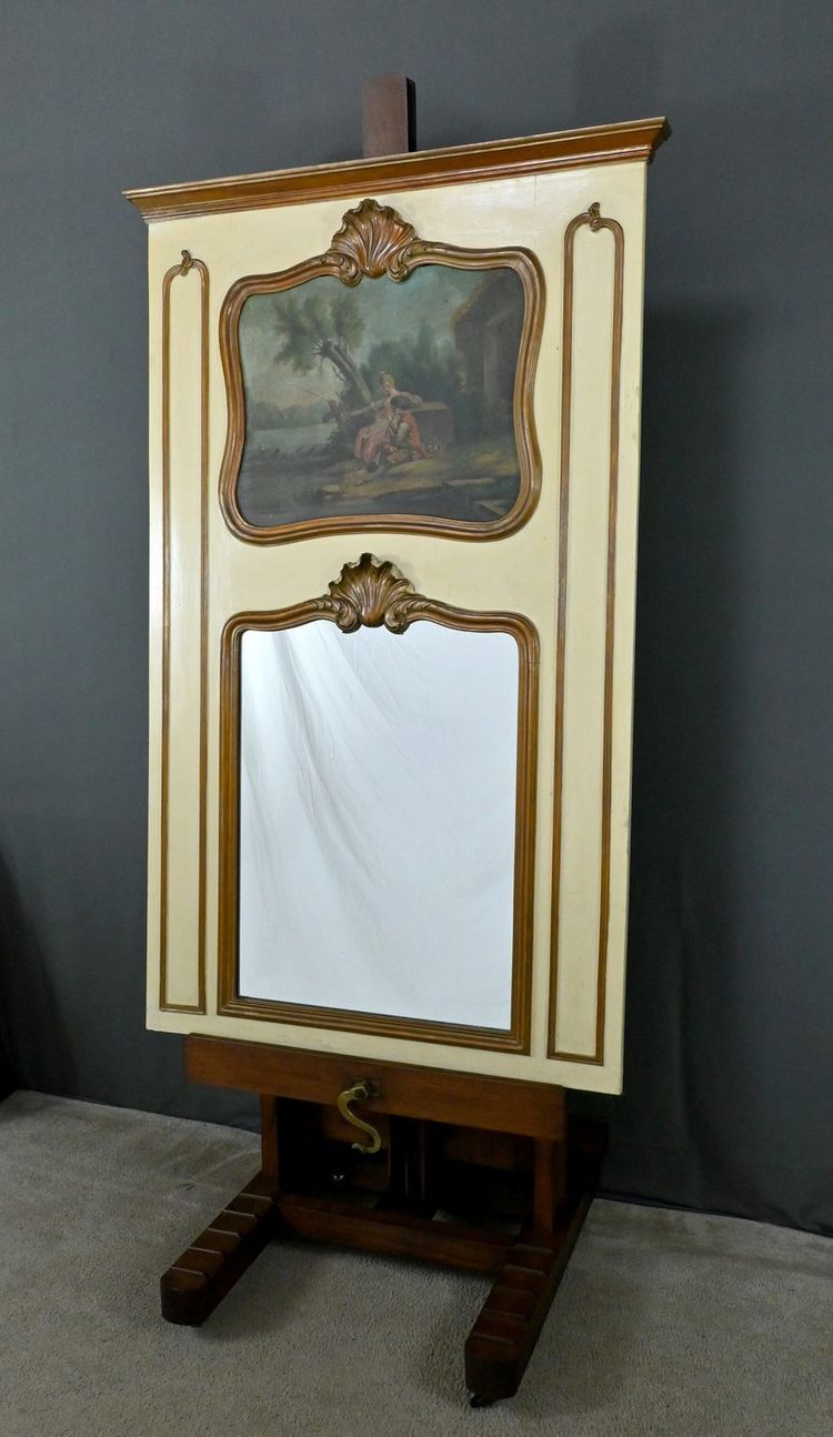 Specchio Trumeau in legno dipinto, stile Luigi XV - Fine XIX secolo