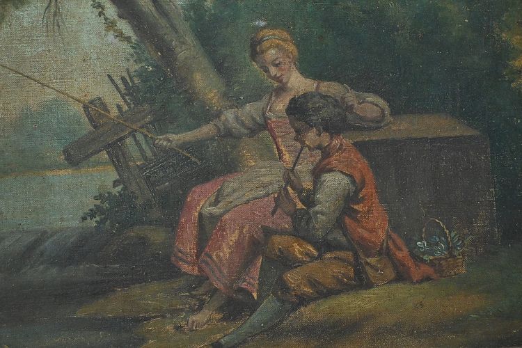 Specchio Trumeau in legno dipinto, stile Luigi XV - Fine XIX secolo