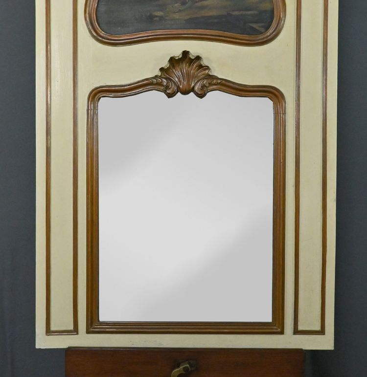 Specchio Trumeau in legno dipinto, stile Luigi XV - Fine XIX secolo
