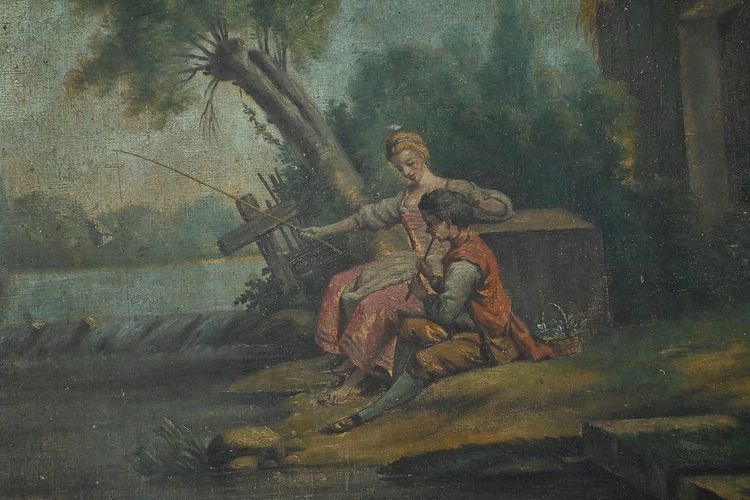Specchio Trumeau in legno dipinto, stile Luigi XV - Fine XIX secolo