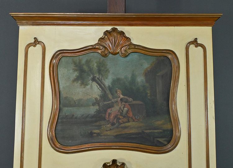 Specchio Trumeau in legno dipinto, stile Luigi XV - Fine XIX secolo