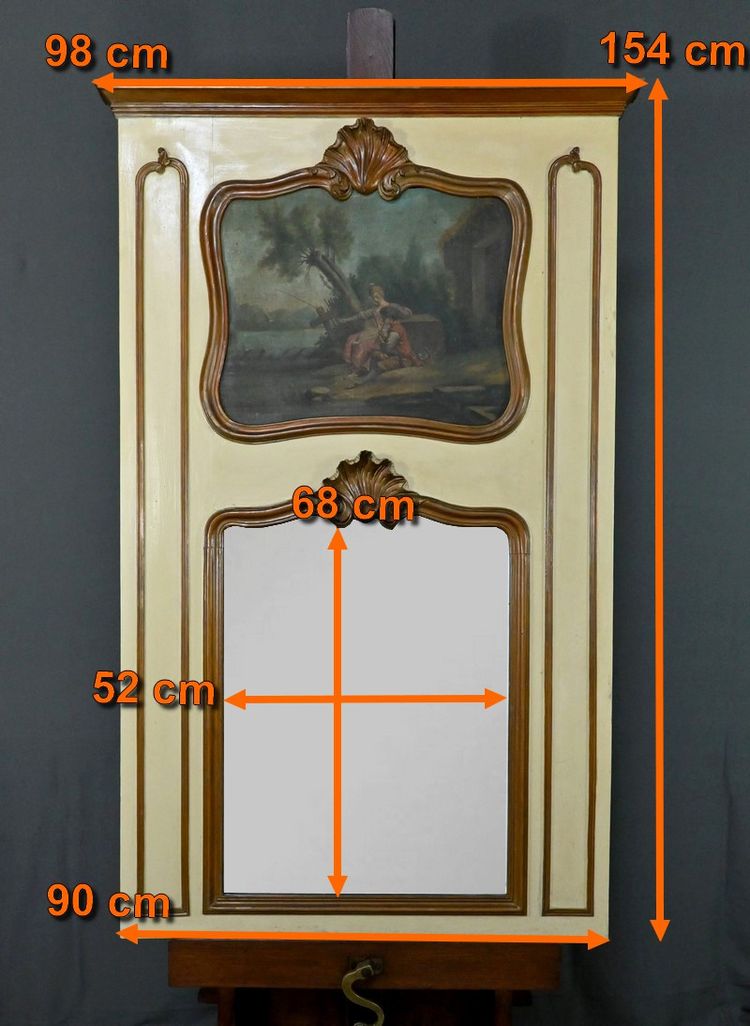 Specchio Trumeau in legno dipinto, stile Luigi XV - Fine XIX secolo